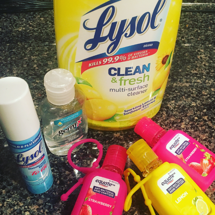lysol and sanitizer